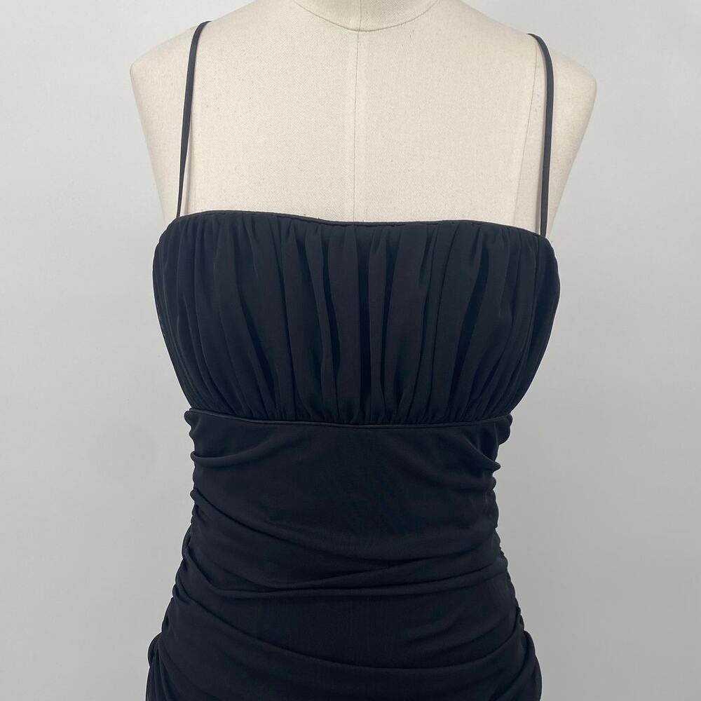 Vintage Y2k Midi Dress Hanky Hem Sleeveless Semi Sweetheart Neck Black Womens XS - Picture 3 of 8